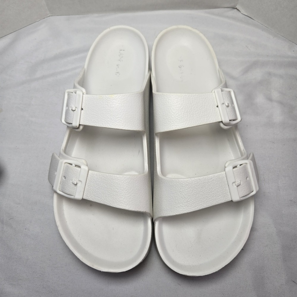 Lane Bryant Double Strap EVA Slides Sandals Womens 10 White Beach Comfort Foam